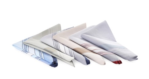 Folded handkerchiefs on white background. Stylish accessory Photo of Folded handkerchiefs on white background. Stylish accessory