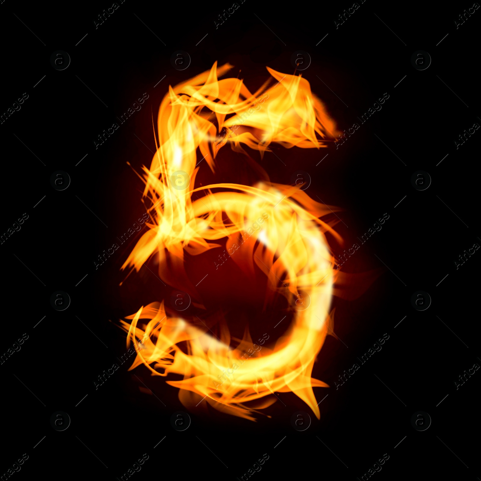 Flaming 5 on black background. Stylized number design Image of Flaming 5 on black background. Stylized number design
