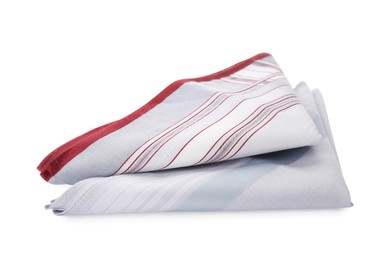 Folded handkerchiefs on white background. Stylish accessory Photo of Folded handkerchiefs on white background. Stylish accessory