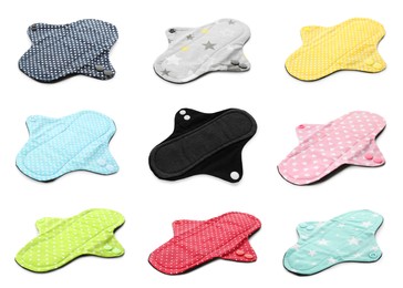 Set with different cloth menstrual pads on white background Image of Set with different cloth menstrual pads on white background