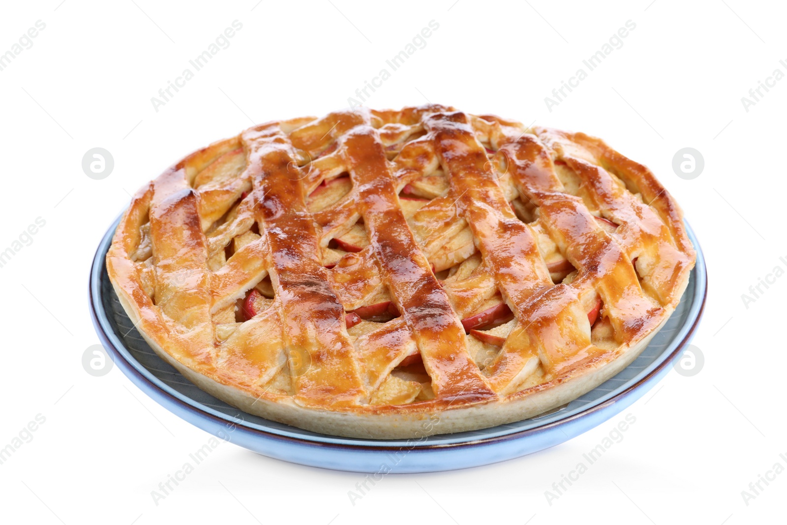 Delicious traditional apple pie isolated on white Photo of Delicious traditional apple pie isolated on white