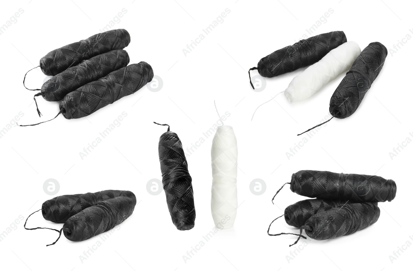 Set with rolls of natural dental floss on white background Image of Set with rolls of natural dental floss on white background