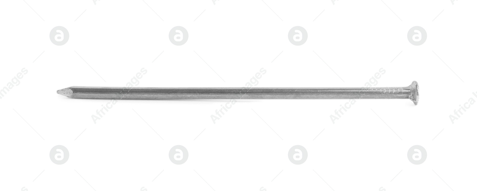 Sharp shiny metal nail isolated on white Photo of Sharp shiny metal nail isolated on white
