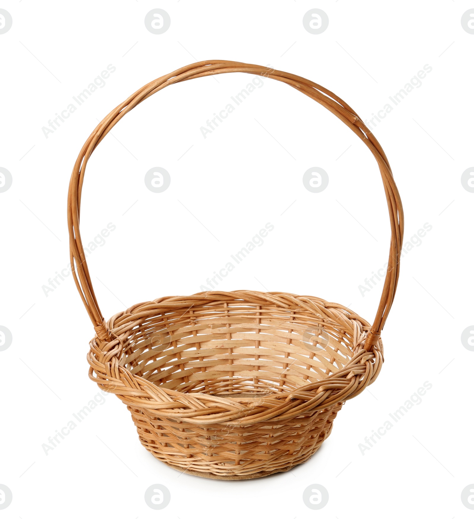 Empty wicker basket isolated on white. Easter item Photo of Empty wicker basket isolated on white. Easter item