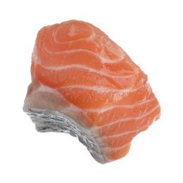 Piece of fresh raw salmon isolated on white. Fish delicacy Photo of Piece of fresh raw salmon isolated on white. Fish delicacy