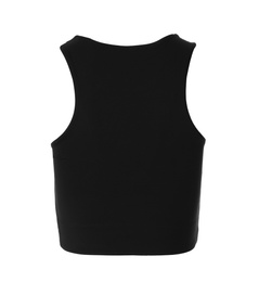 Black women's top isolated on white. Sports clothing Photo of Black women's top isolated on white. Sports clothing