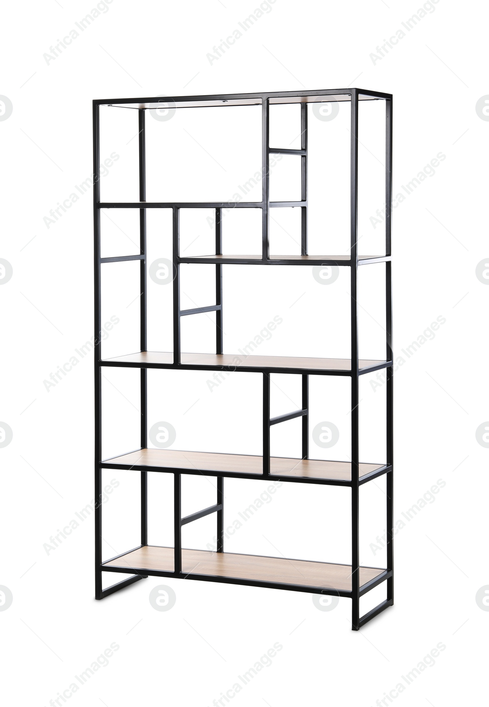 Stylish empty shelving unit isolated on white Photo of Stylish empty shelving unit isolated on white