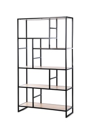 Stylish empty shelving unit isolated on white Photo of Stylish empty shelving unit isolated on white