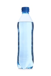 Plastic bottle with pure water isolated on white Photo of Plastic bottle with pure water isolated on white