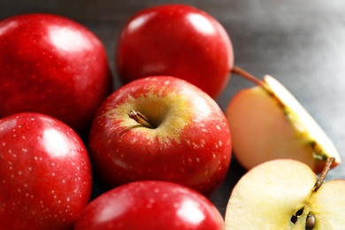 Fresh ripe red apples on table, closeup Photo of Fresh ripe red apples on table, closeup