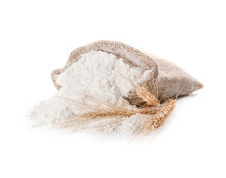 Sack with flour on white background Photo of Sack with flour on white background
