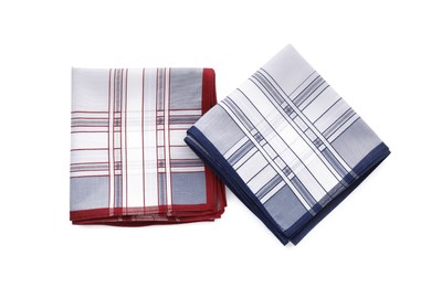 Stylish handkerchiefs on white background, top view Photo of Stylish handkerchiefs on white background, top view