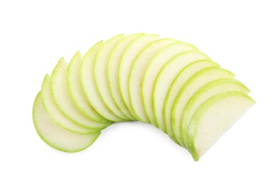 Slices of apple on white background, top view Photo of Slices of apple on white background, top view
