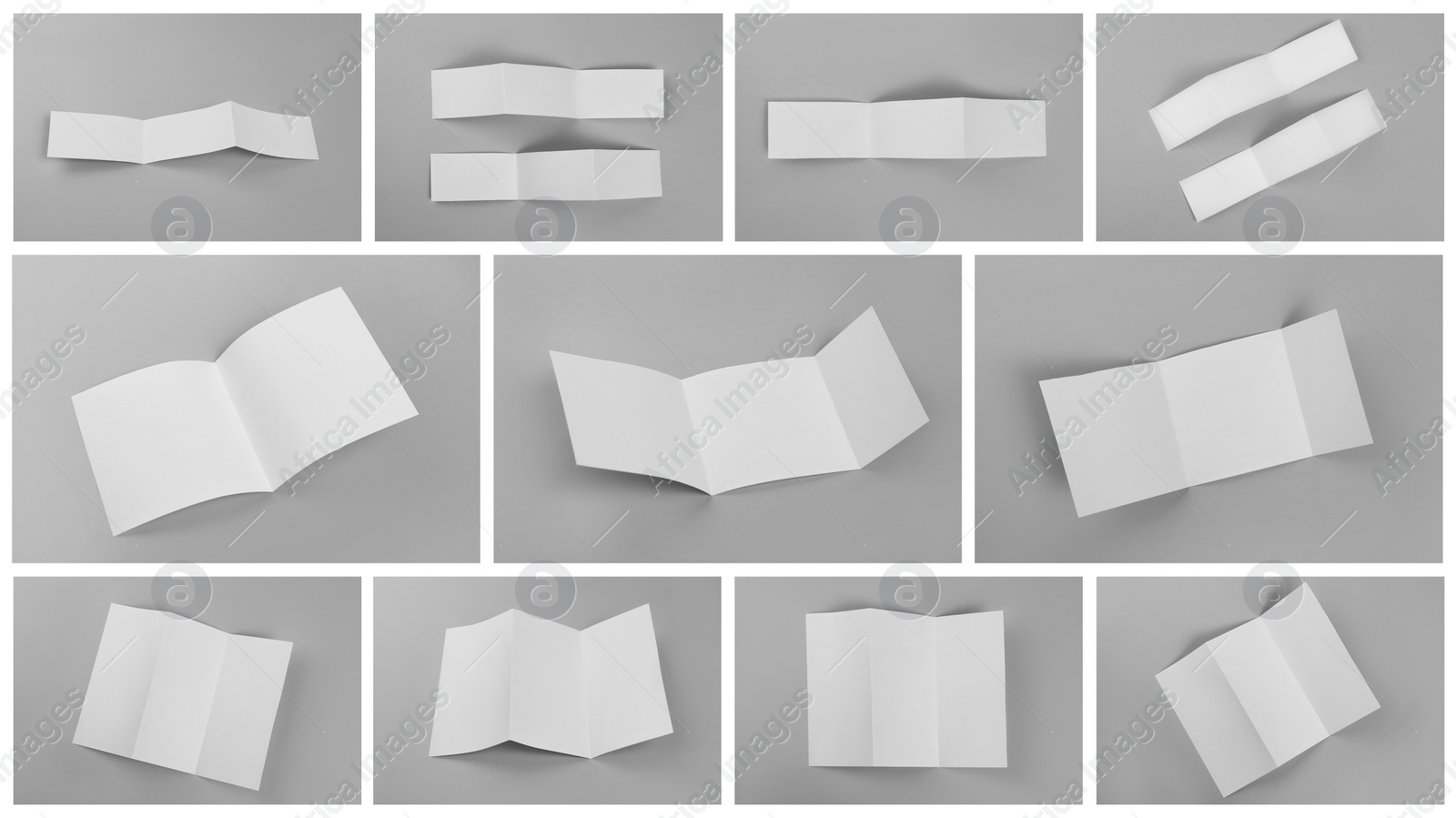 Open blank brochures on grey background, collage. Banner design Image of Open blank brochures on grey background, collage. Banner design