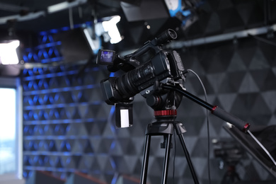 Modern video recording studio with professional camera Photo of Modern video recording studio with professional camera
