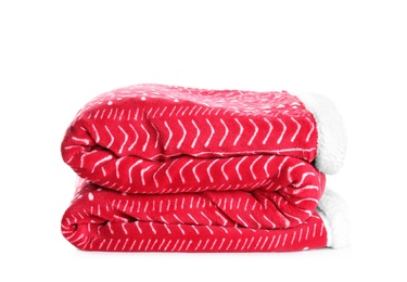 Stylish soft red plaid on white background Photo of Stylish soft red plaid on white background